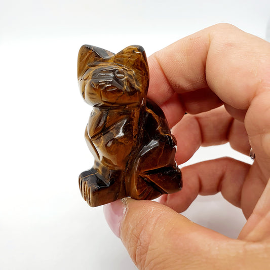 Figurine Chat Howite Aventurine Lépidolite Oeil de Tigre Quartz Rose