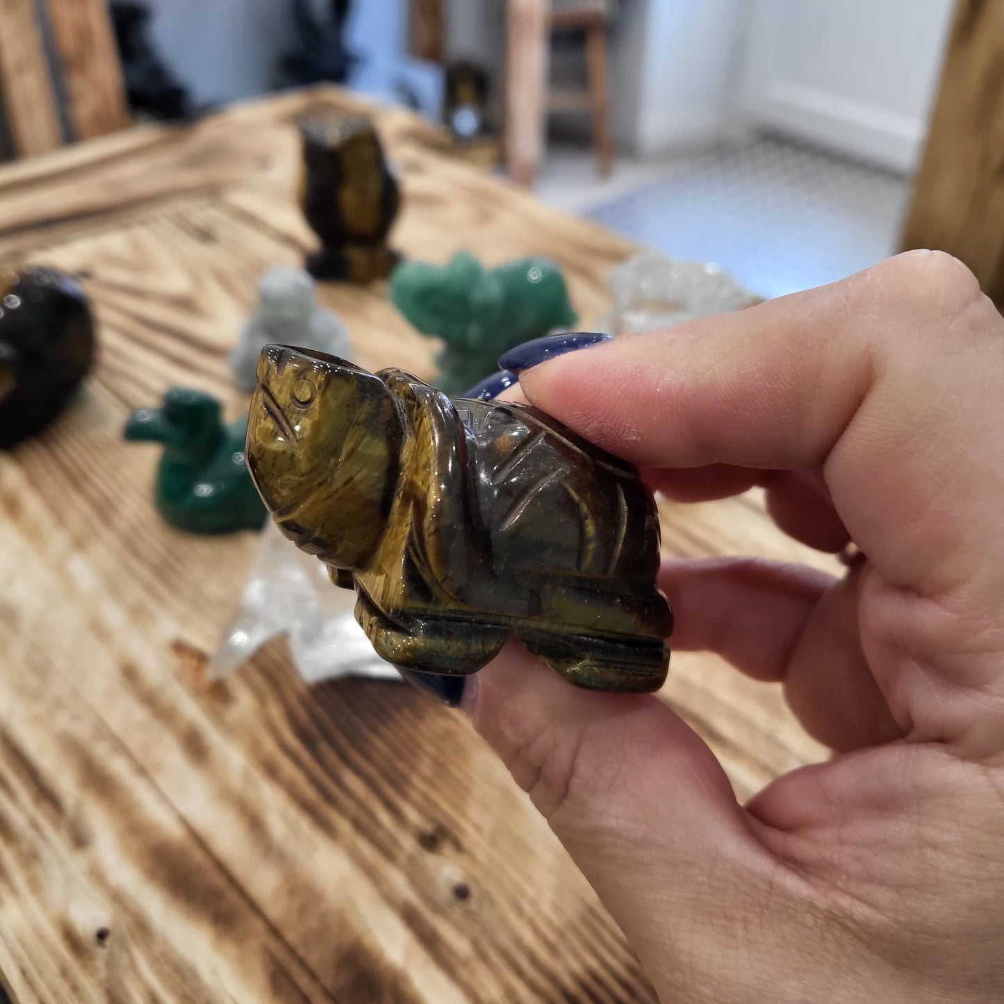 Figurine Tortue Amethyste / Jaspe Kambaba / Citrine / Labradorite / Oeil de Tigre / Quartz Rose / Septaria