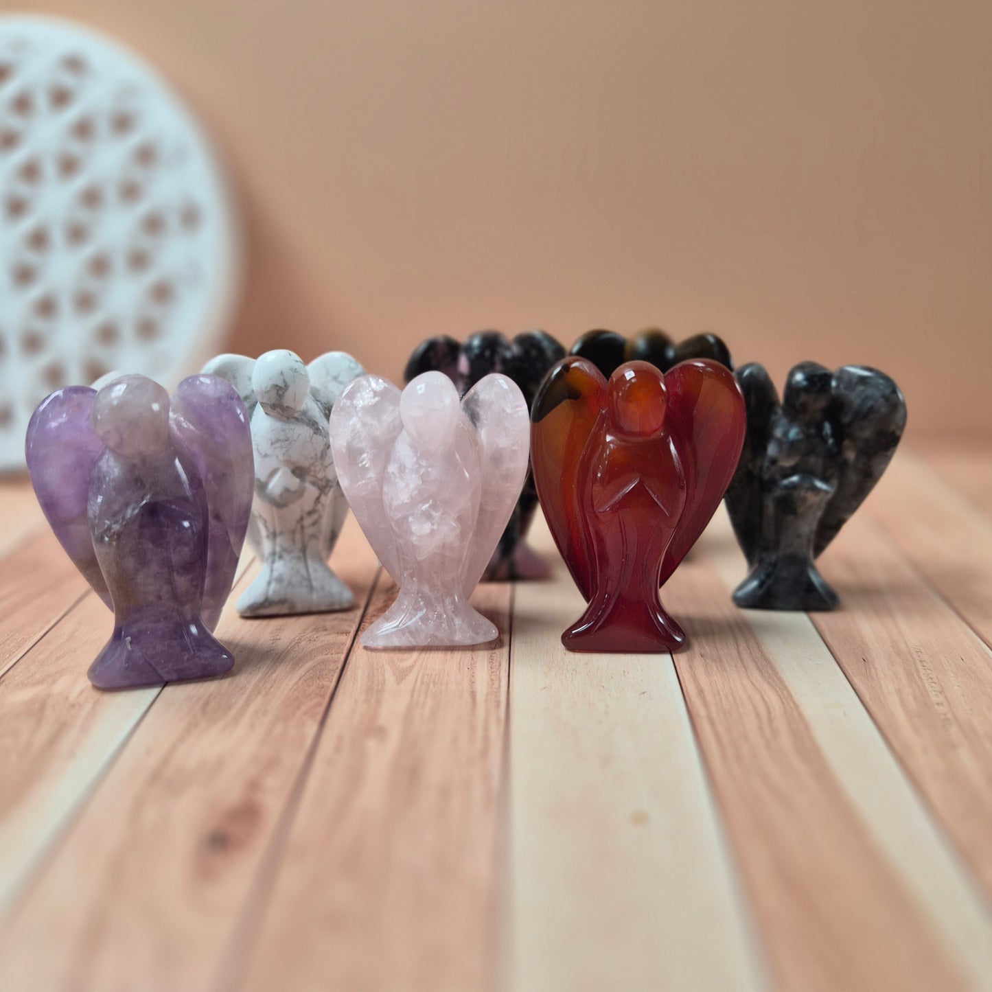 Figurine Ange Amethyste / Quartz Rose / Cornaline / Rhodonite