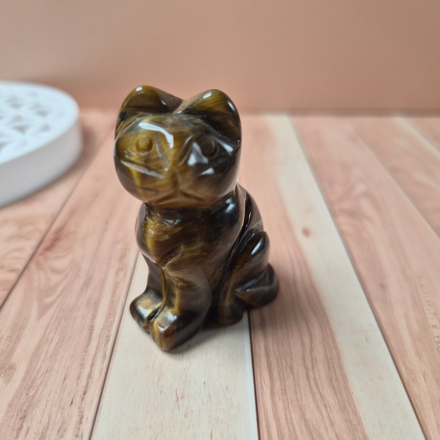 Figurine Chat Howite Aventurine Lépidolite Oeil de Tigre Quartz Rose