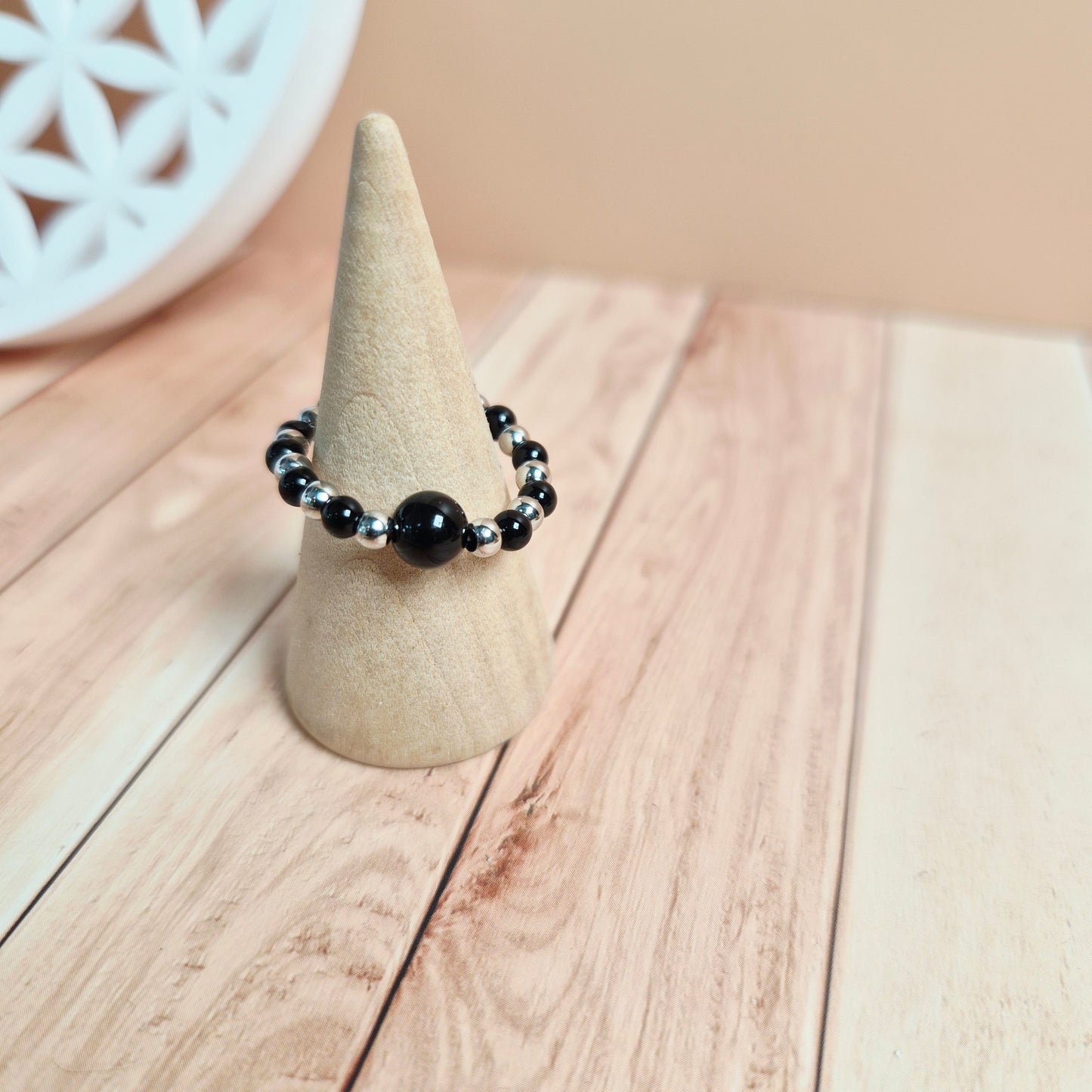 Bague perle centrale en pierre naturelle