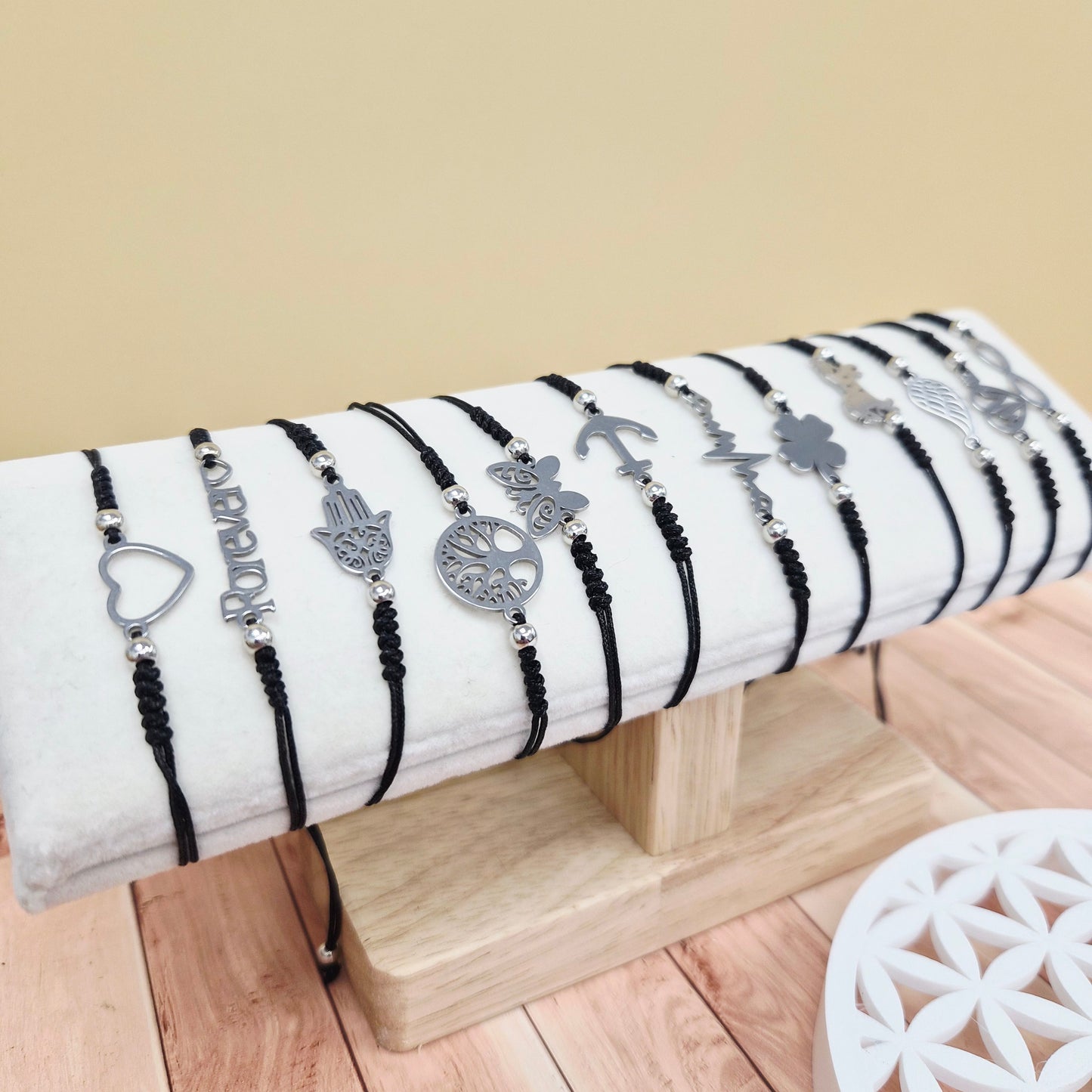 Bracelet cordon ajustable – Charm au choix | Acier inoxydable