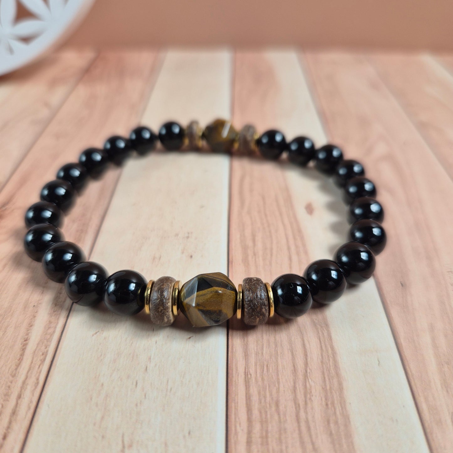 Bracelet Homme Totem Onyx et bois Lapis-lazuli Howlite Œil de tigre