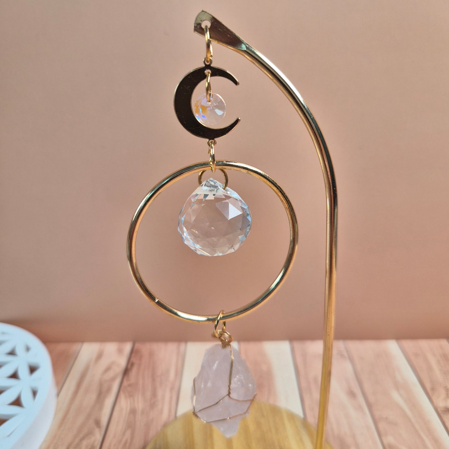 Attrape soleil céleste quartz rose et cristaux irisés