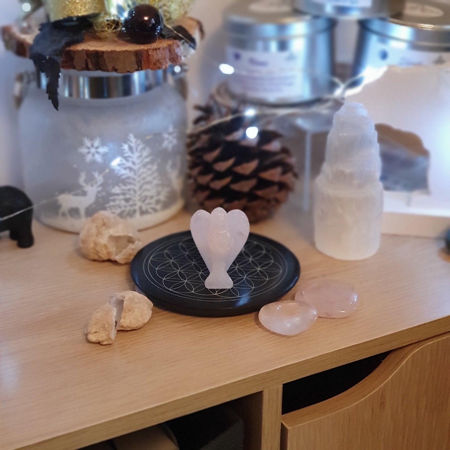 Anges Quartz rose / Angélite / Rhodonite / Lapis Lazuli / Larvikite / Cristal de ROche