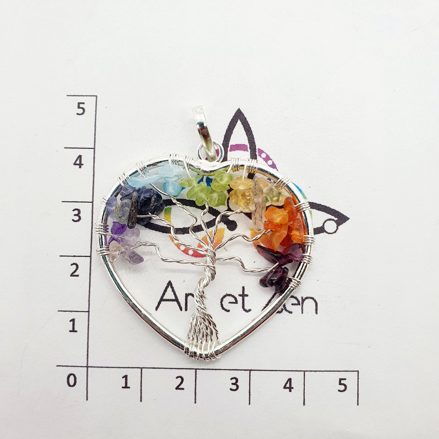 Pendentif Arbre de Vie 7 Chakras / Aventurine / Améthyste / Grenat Rouge