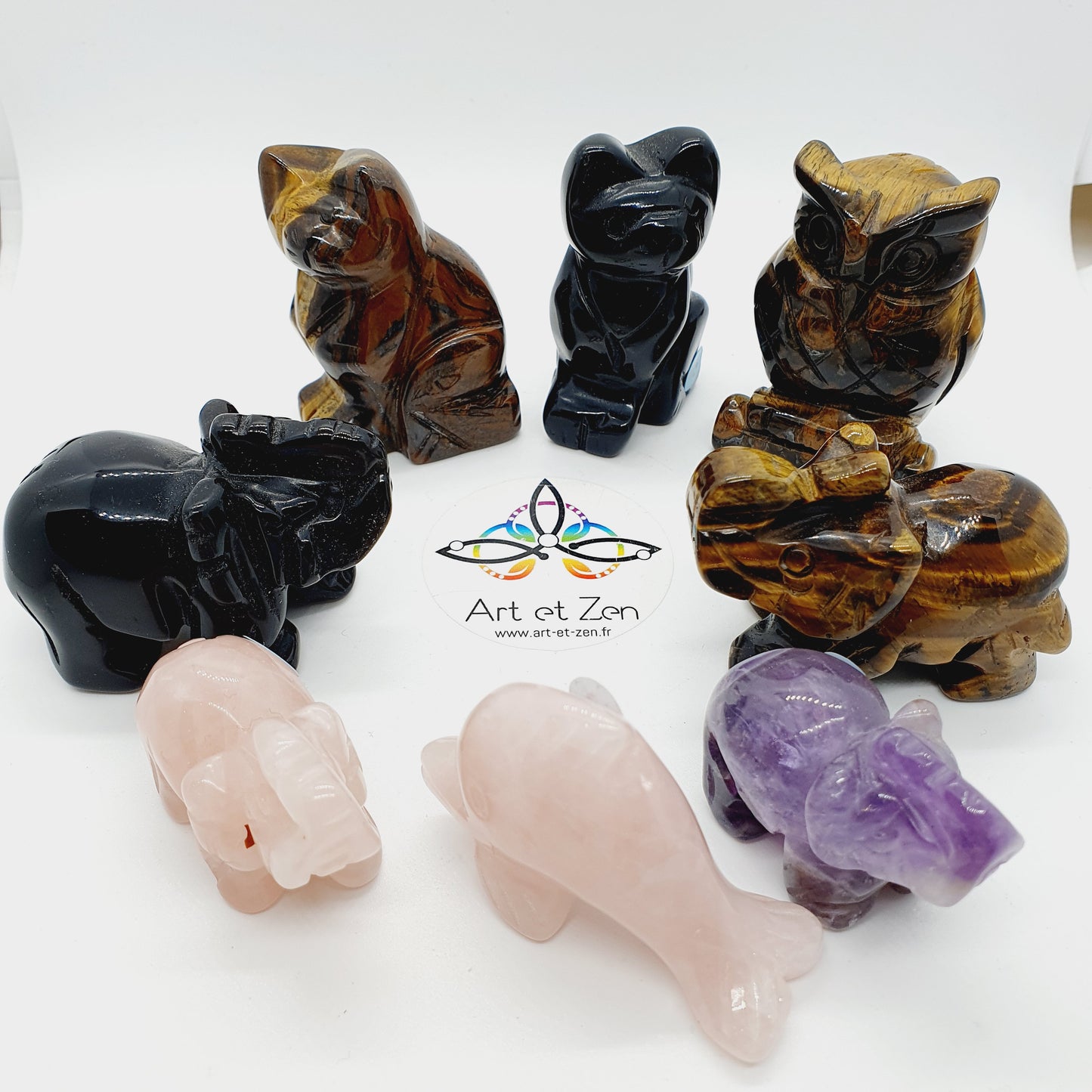 Figurines Chouette Amethyste / Aventurine / Oeil de Tigre / Quartz Rose