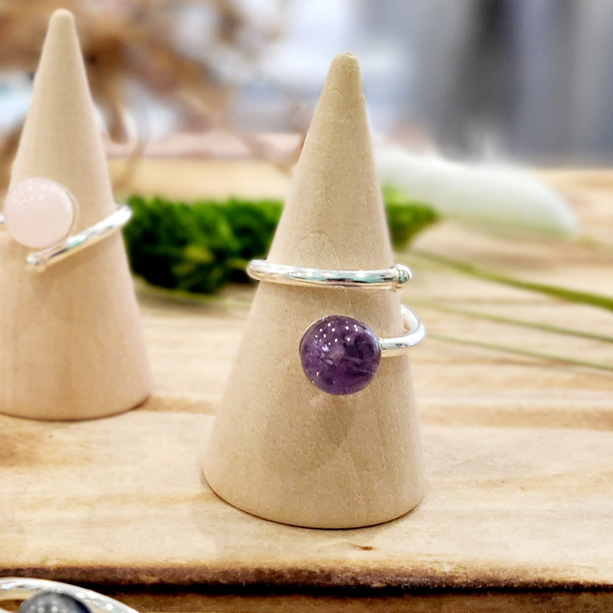 Bague Perle Amethyste / Pierre de Lune et Soleil / Quartz / Aigue marine / Labradorite