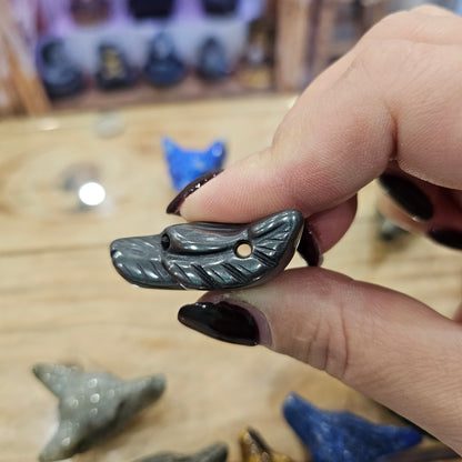 Pendentif Tête de Loup Hématite / Oeil de Tigre / Pyrite