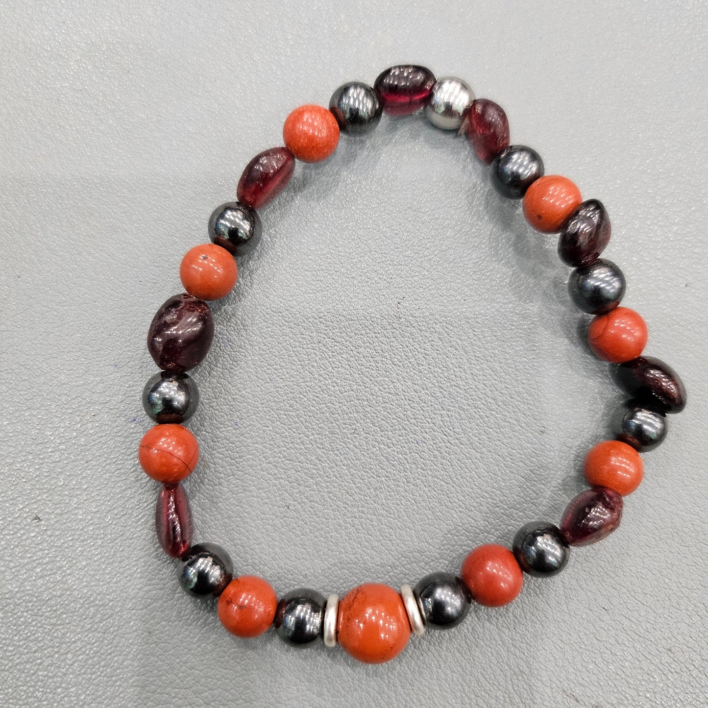 Bracelet Vitalité :  Hématite, Jaspe et Grenat Rouge