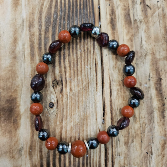 Bracelet Vitalité :  Hématite, Jaspe et Grenat Rouge