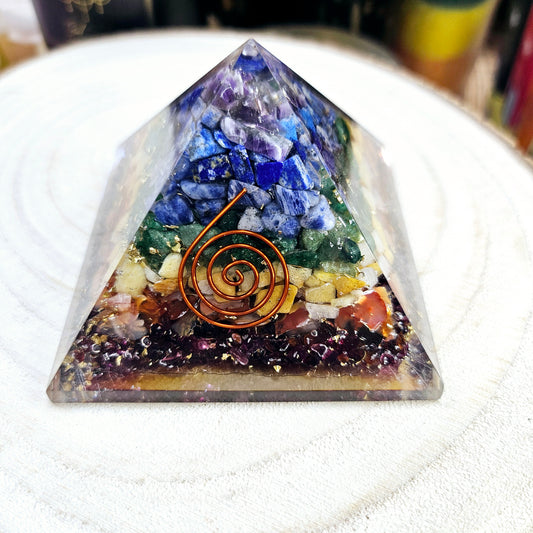 Orgonite Pierre de Lune / Grenat rouge / 7 chakras / Rhodochrosite / Sodalite