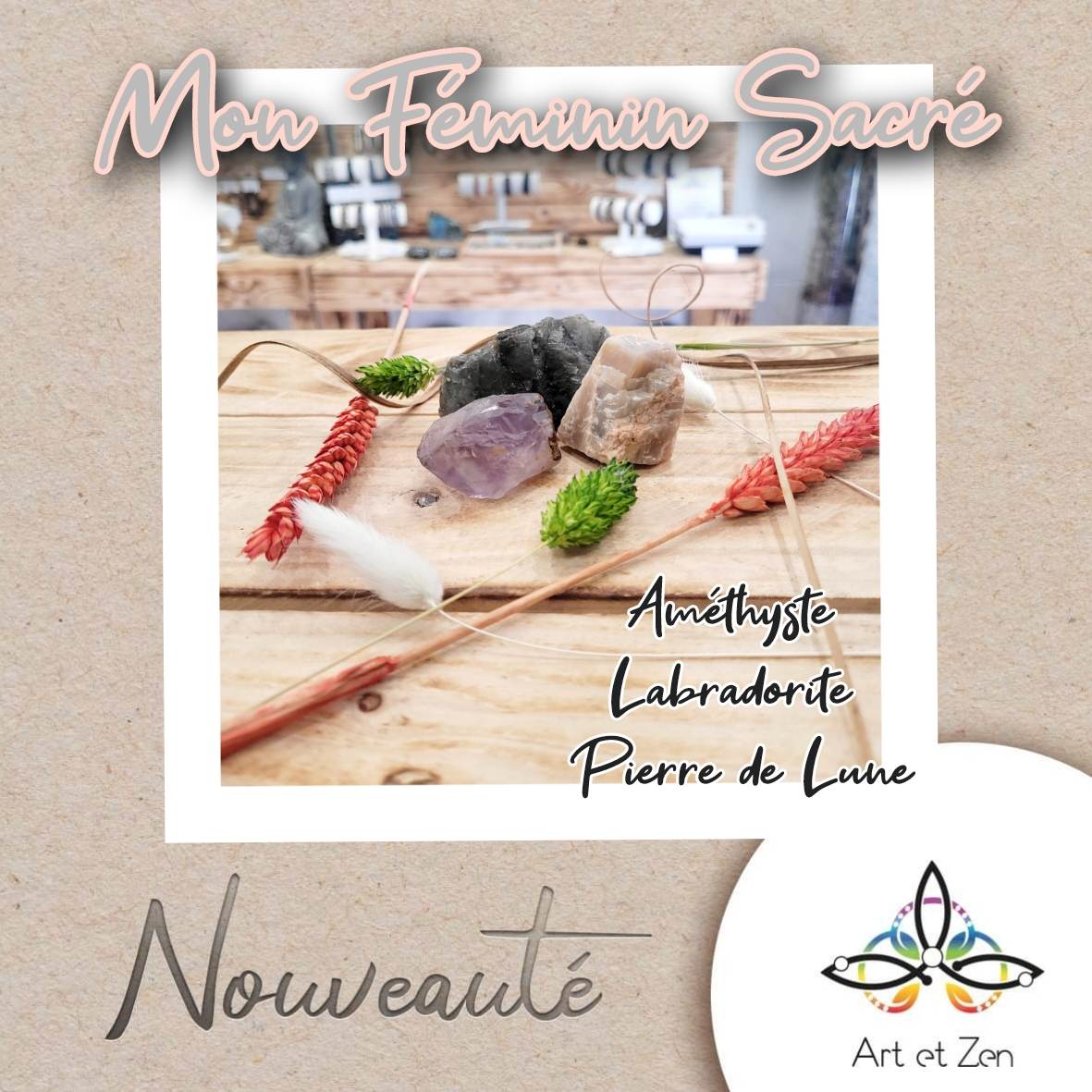 Box Mon Féminin Sacré - Améthyste, Labradorite, Agate Blanche, Quartz Rose, Pierre De Lune