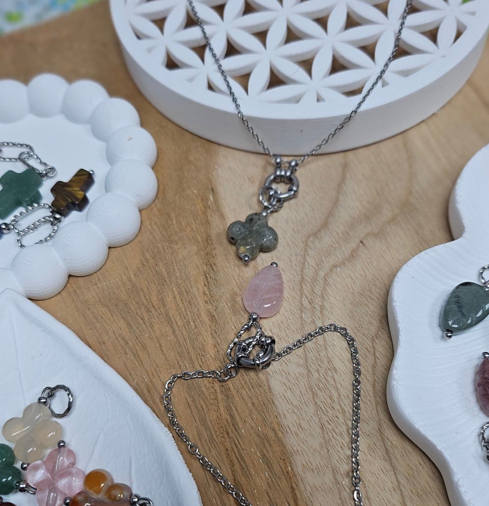 Collection Astéria – Interchangeables Oeil de tigre / Quartz rose / Agate / Cornaline / Lapis / Labradorite