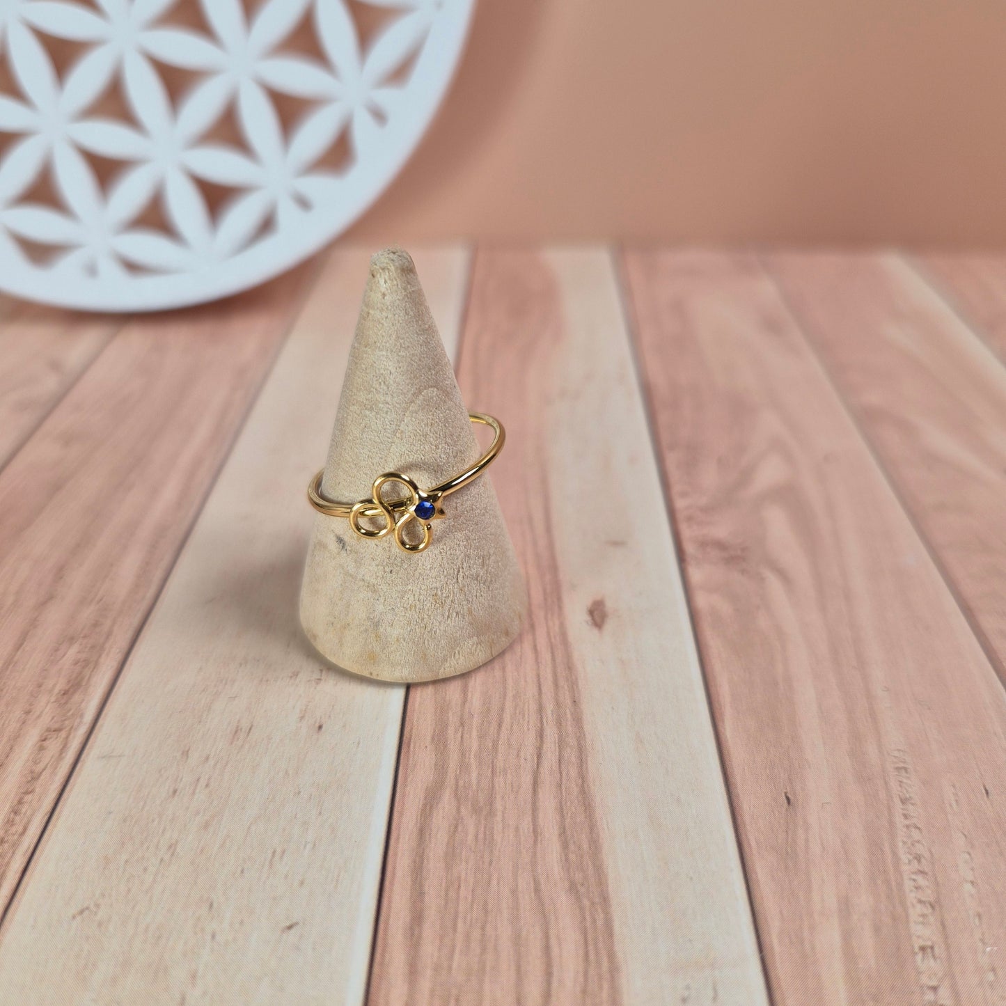 Bague astrologique réglable dorée, signe du zodiaque et zircon coloré