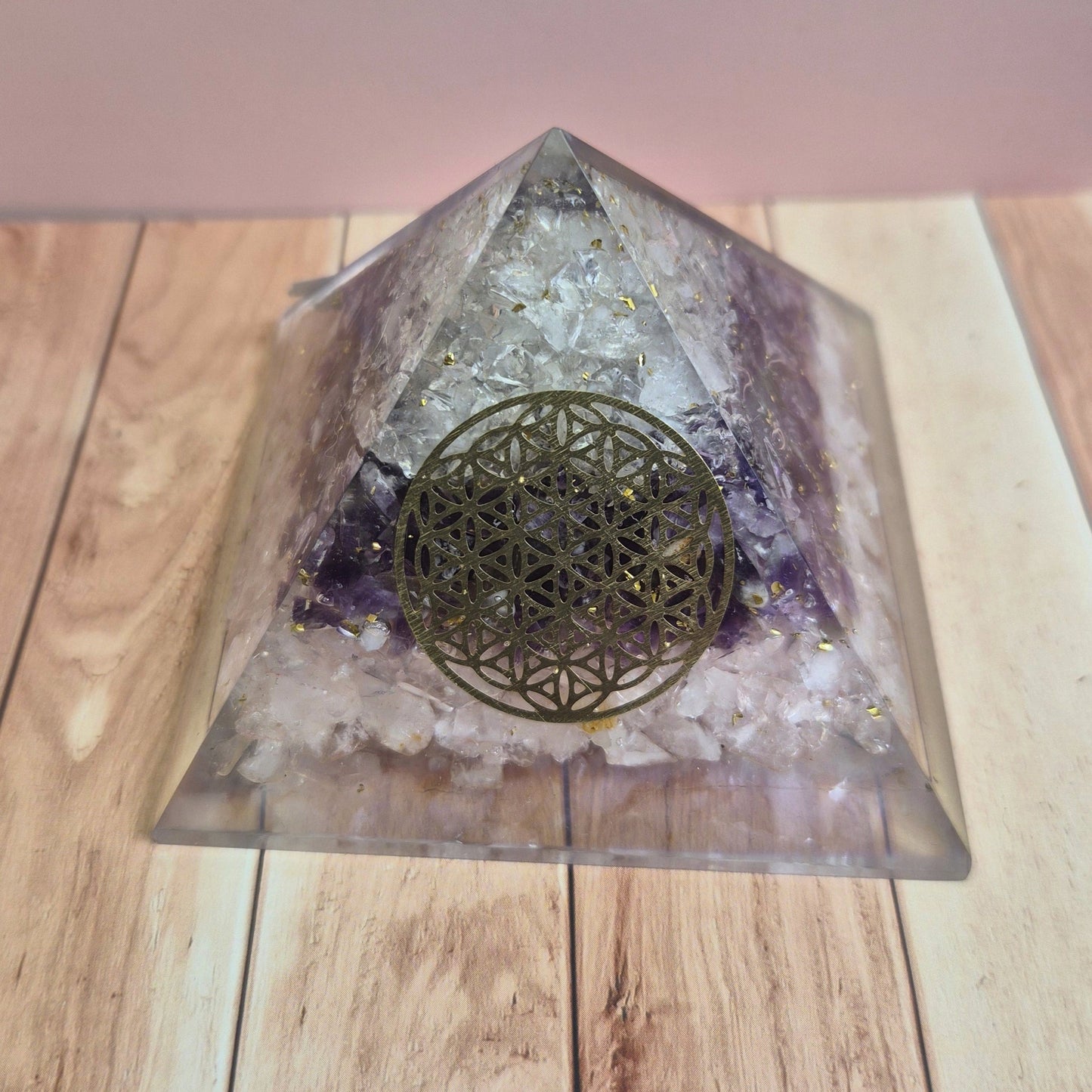 Orgonite Améthyste Quartz Rose Lapis Lazuli Pierre de Lune 7 chakras Péridot