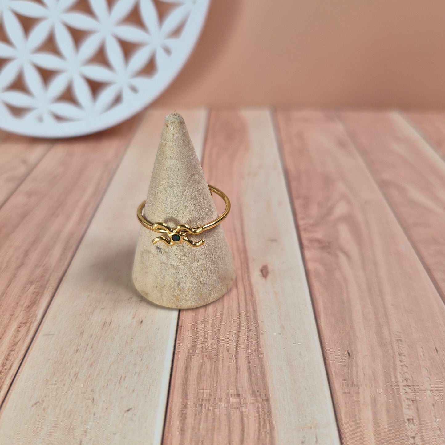 Bague astrologique réglable dorée, signe du zodiaque et zircon coloré