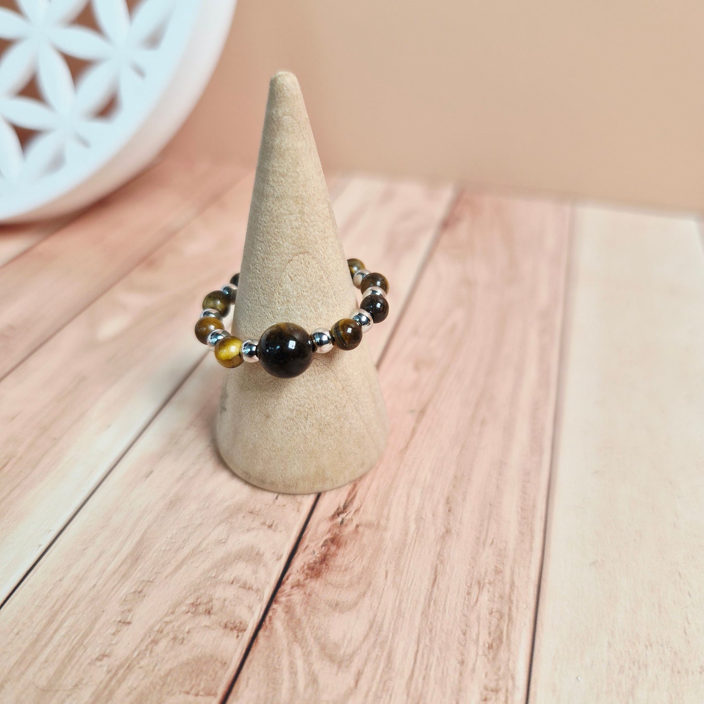 Bague perle centrale en pierre naturelle