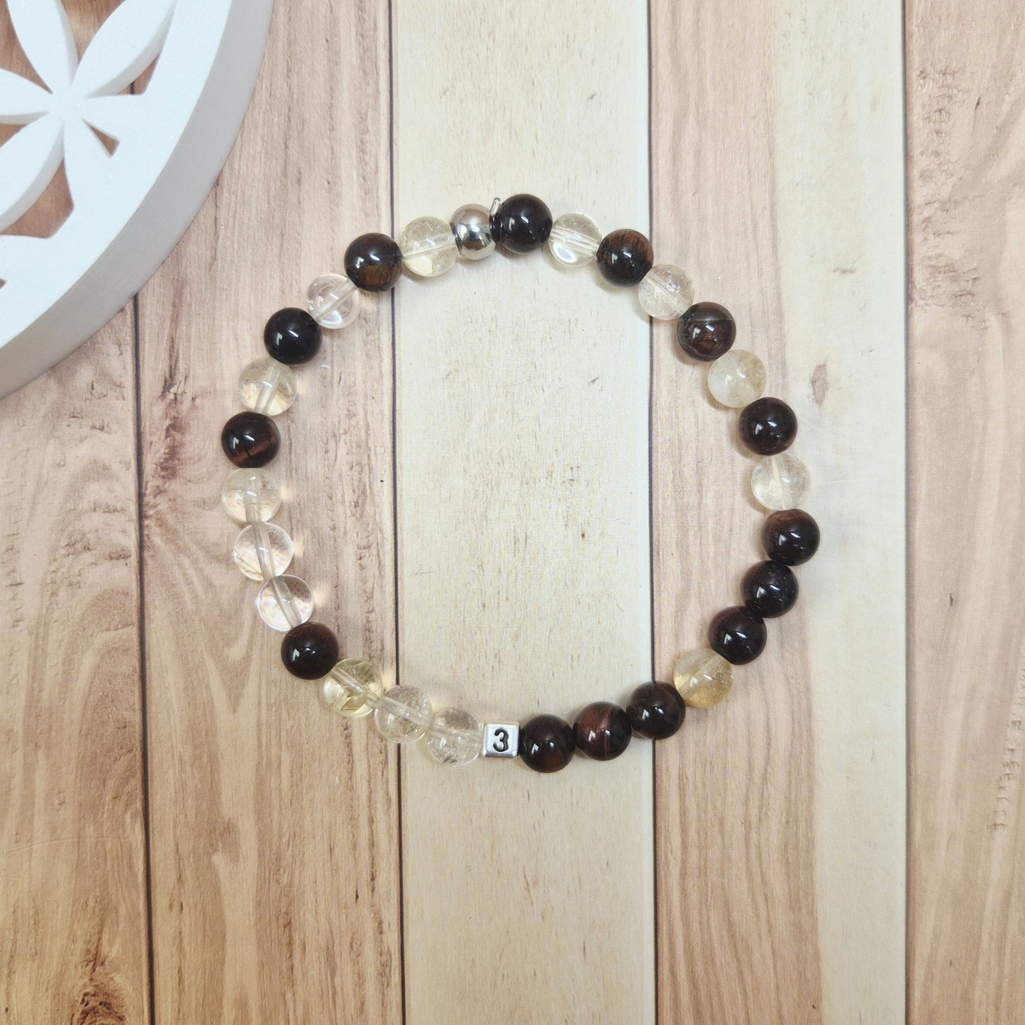 Bracelet Numérologie Chemin de Vie 3, Le Créatif (citrine et œil de taureau)