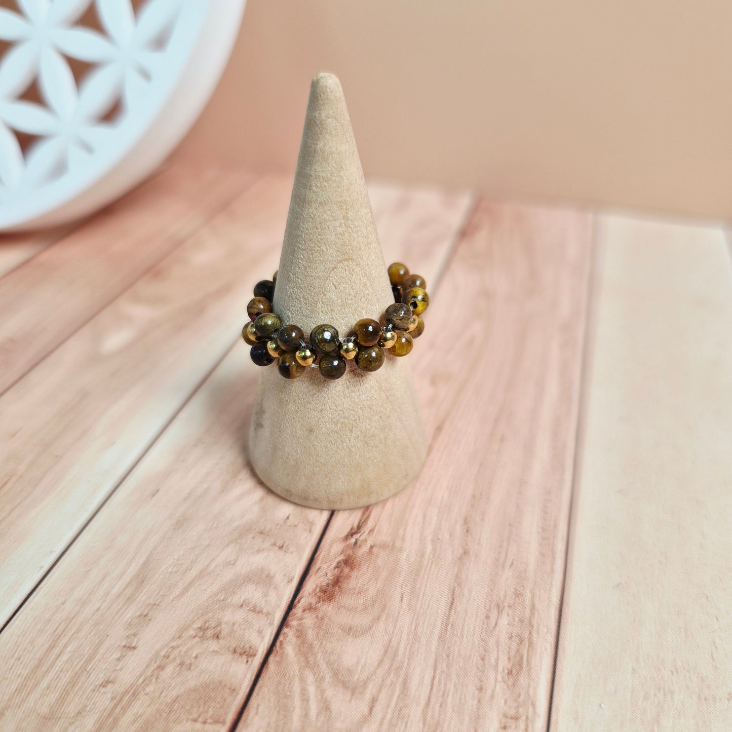 Bague perles tressées en pierre naturelle