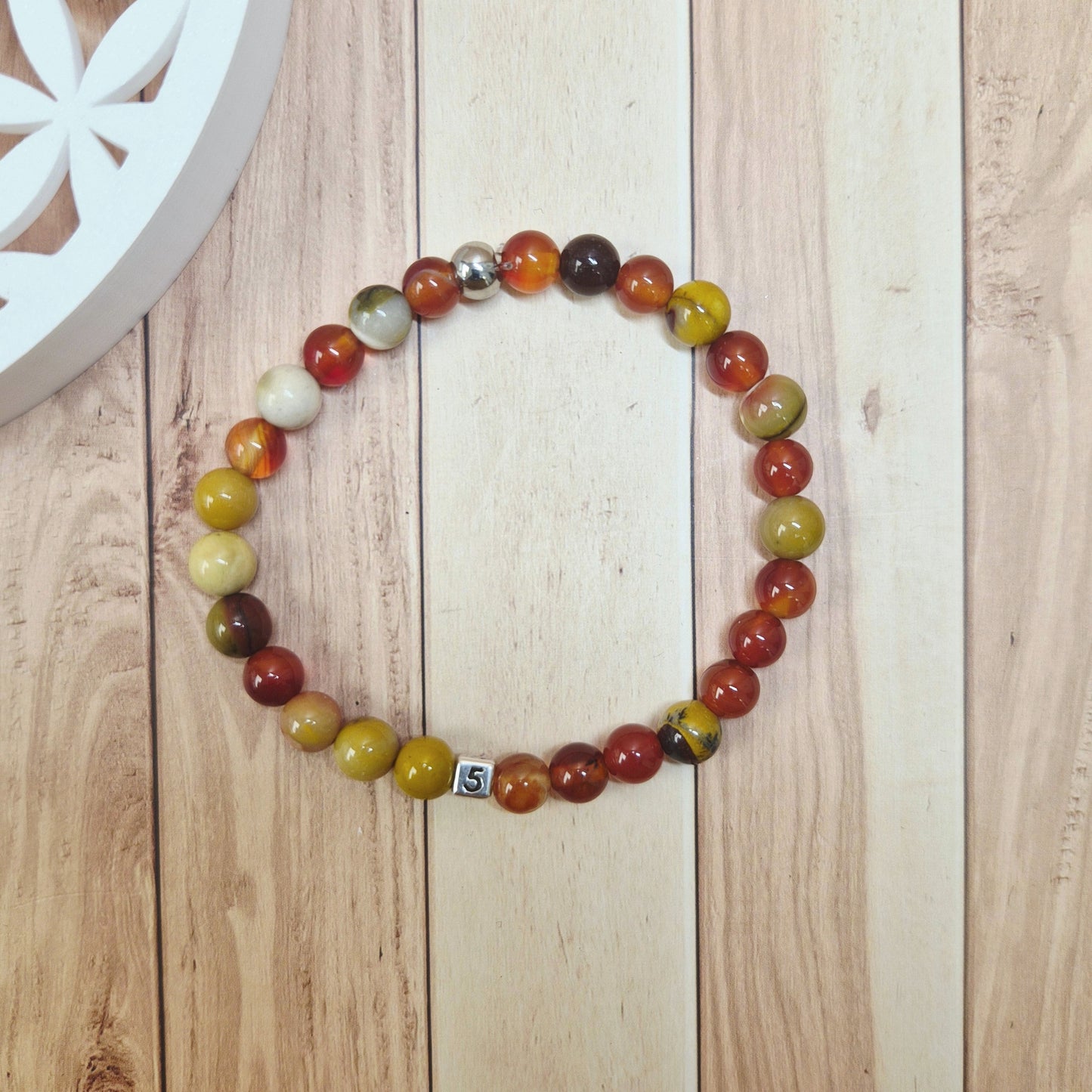 Bracelet Numérologie Chemin de Vie 5, L'Aventurier (cornaline et jaspe mookaite)