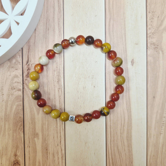 Bracelet Numérologie Chemin de Vie 5, L'Aventurier (cornaline et jaspe mookaite)