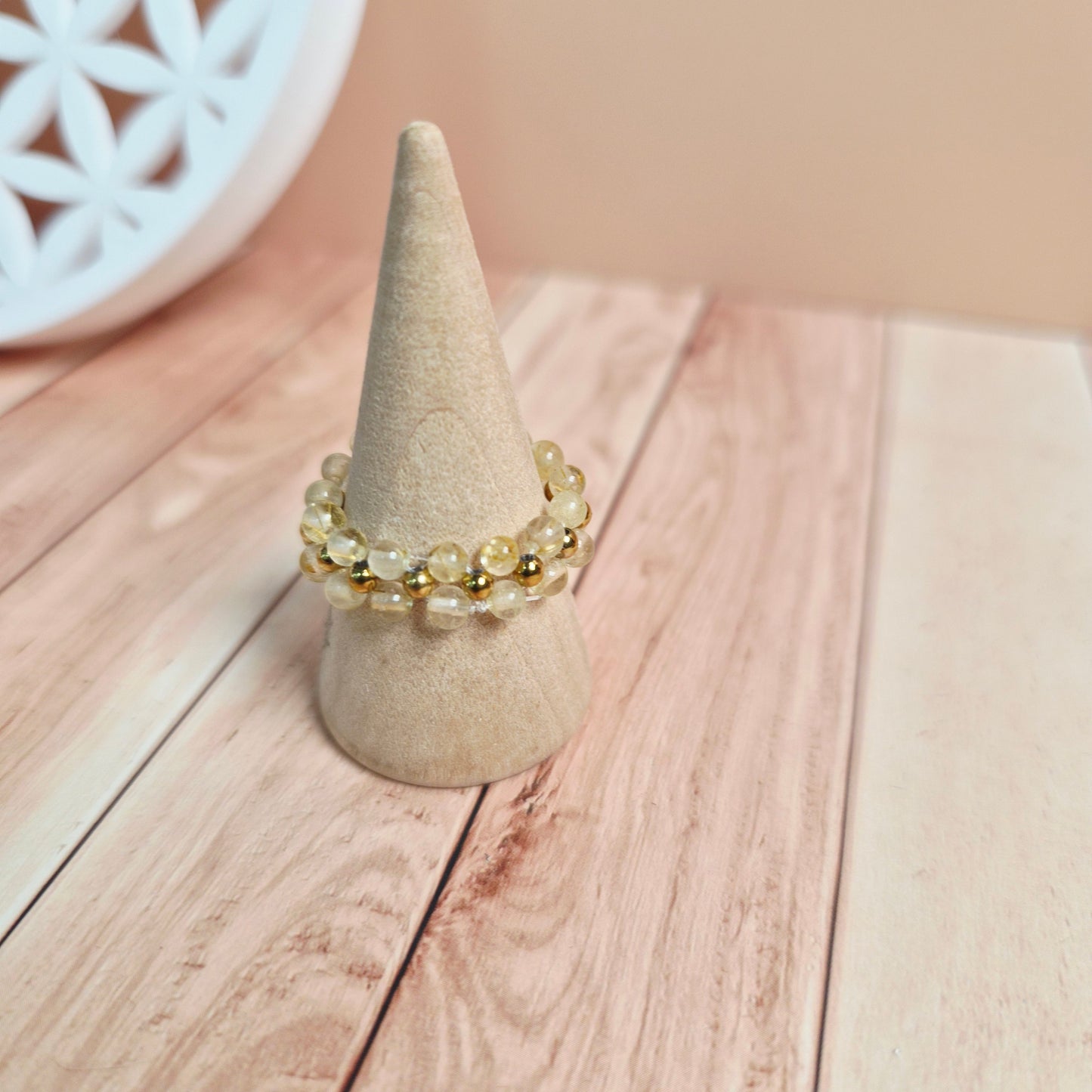Bague perles tressées en pierre naturelle