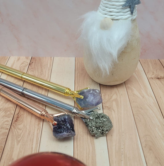 Stylo énergétique Apatite / Cristal de roche / Fluorine / Quartz rose / Pyrite / Améthyste