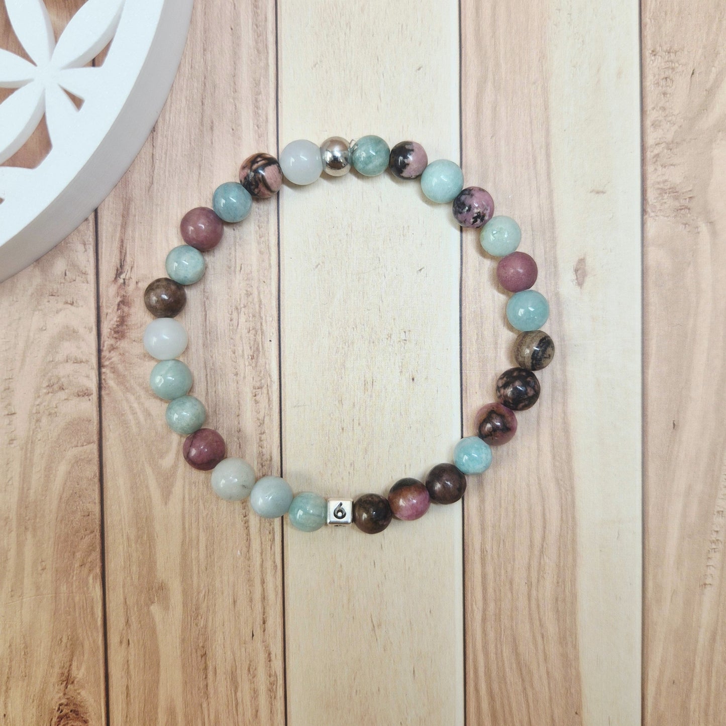 Bracelet Numérologie Chemin de Vie 6, Le Cœur (rhodonite et amazonite)
