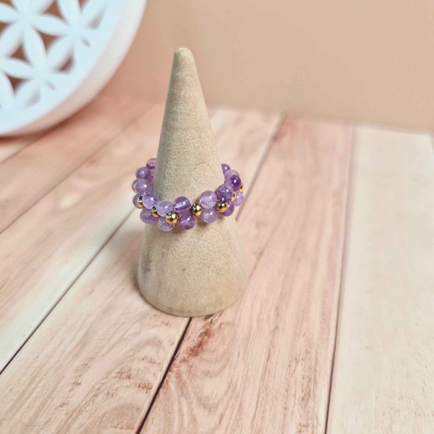 Bague perles tressées en pierre naturelle