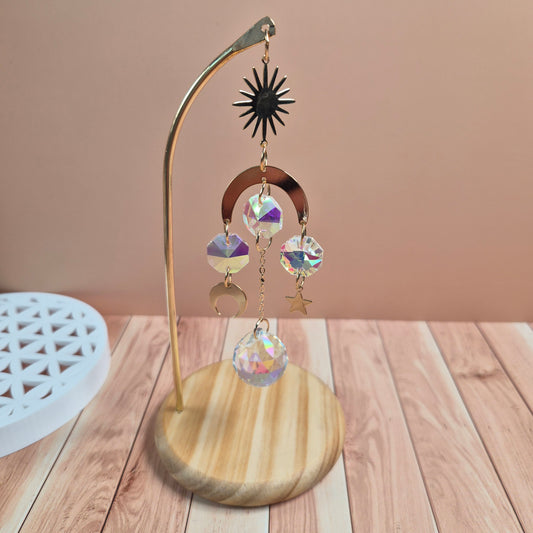 Attrape soleil céleste quartz rose et cristaux irisés