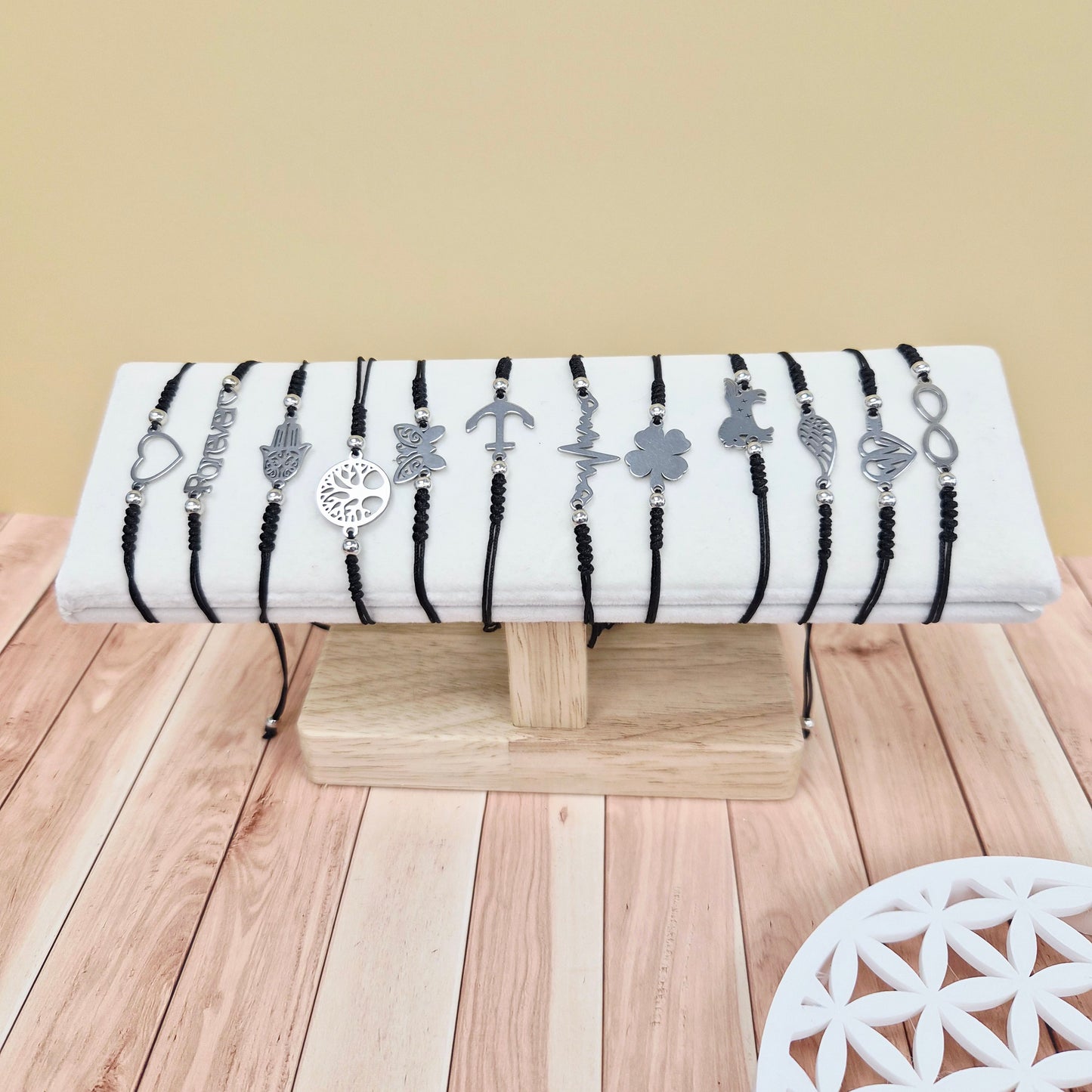 Bracelet cordon ajustable – Charm au choix | Acier inoxydable