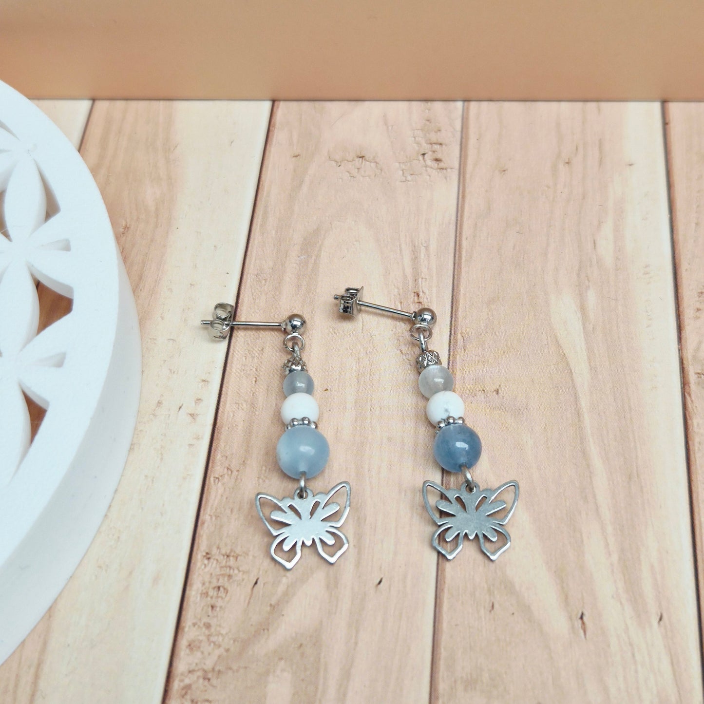 Boucles d'oreilles pendantes pierres naturelles Améthyste Aigue marine Œil de tigre Labradorite