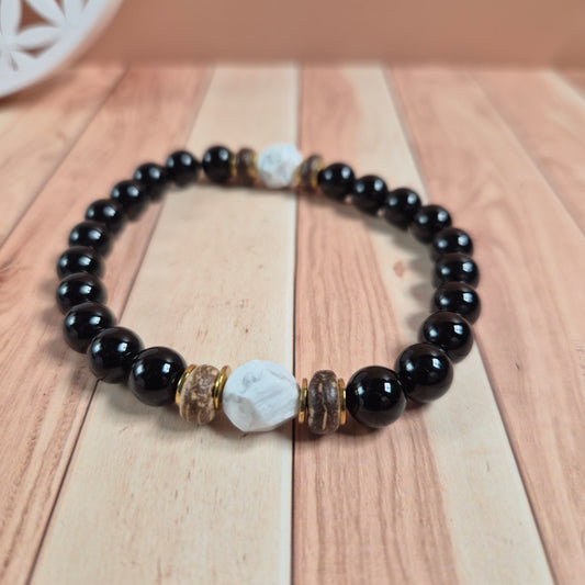 Bracelet Homme Totem Onyx et bois Lapis-lazuli Howlite Œil de tigre