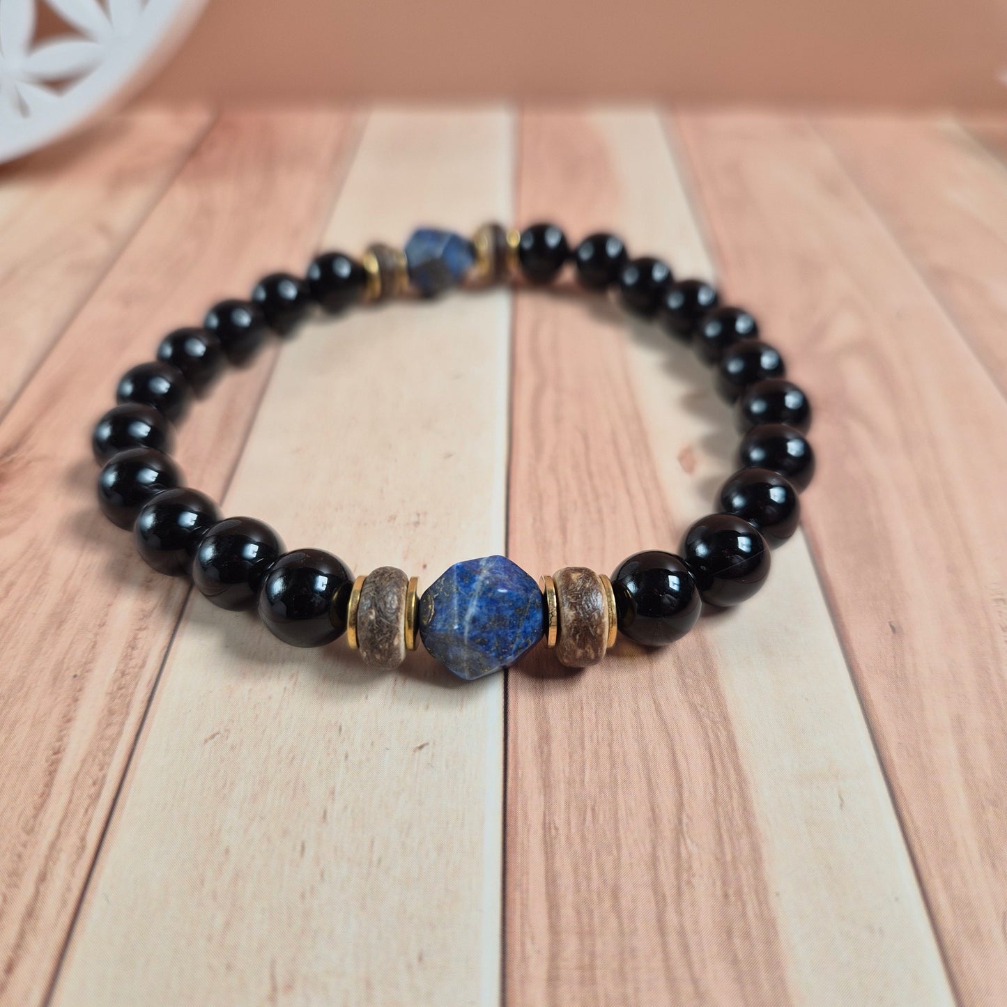 Bracelet Homme Totem Onyx et bois Lapis-lazuli Howlite Œil de tigre