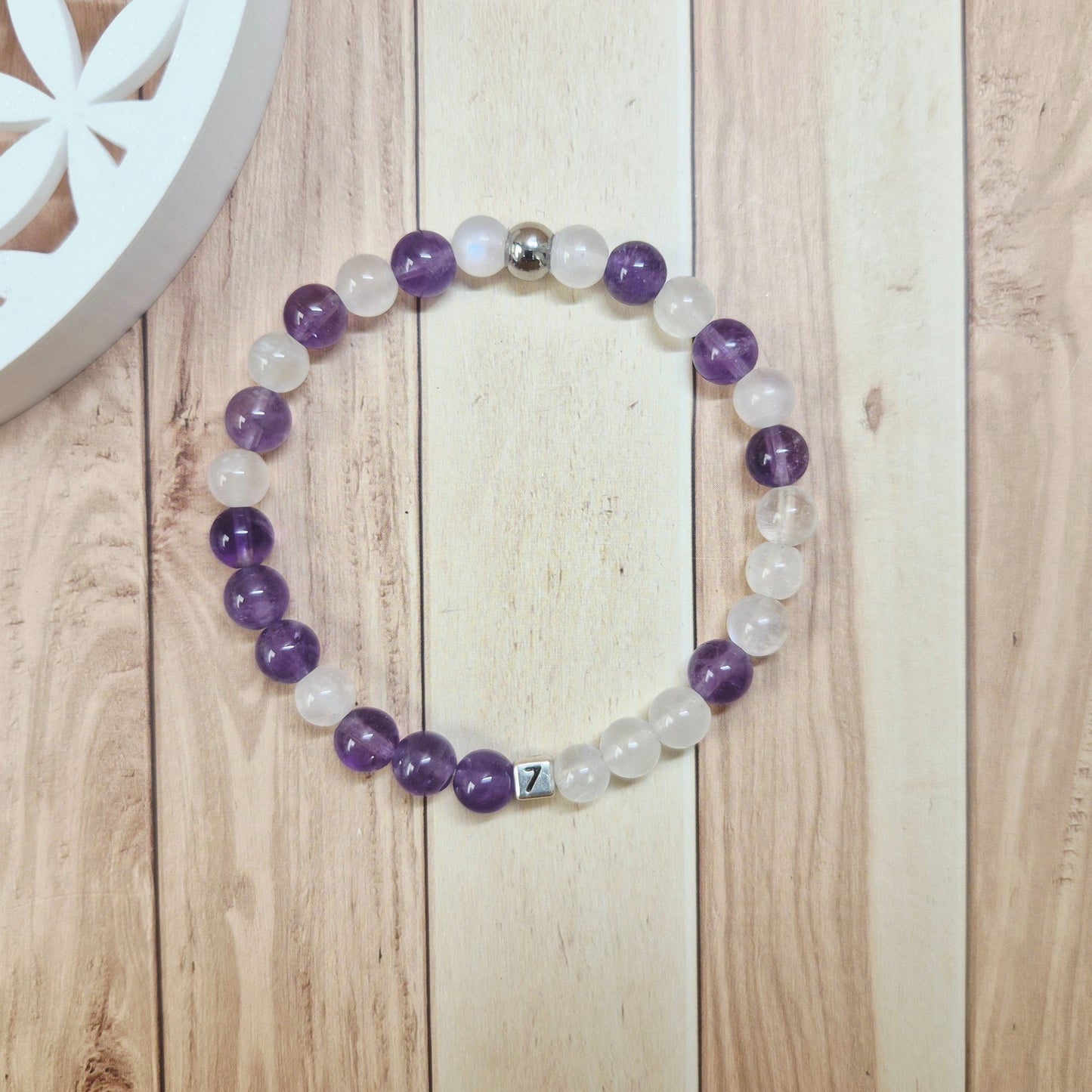 Bracelet Numérologie Chemin de Vie 7, Le Sage (améthyste et péristérite)