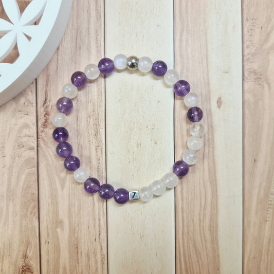 Bracelet Numérologie Chemin de Vie 7, Le Sage (améthyste et péristérite)