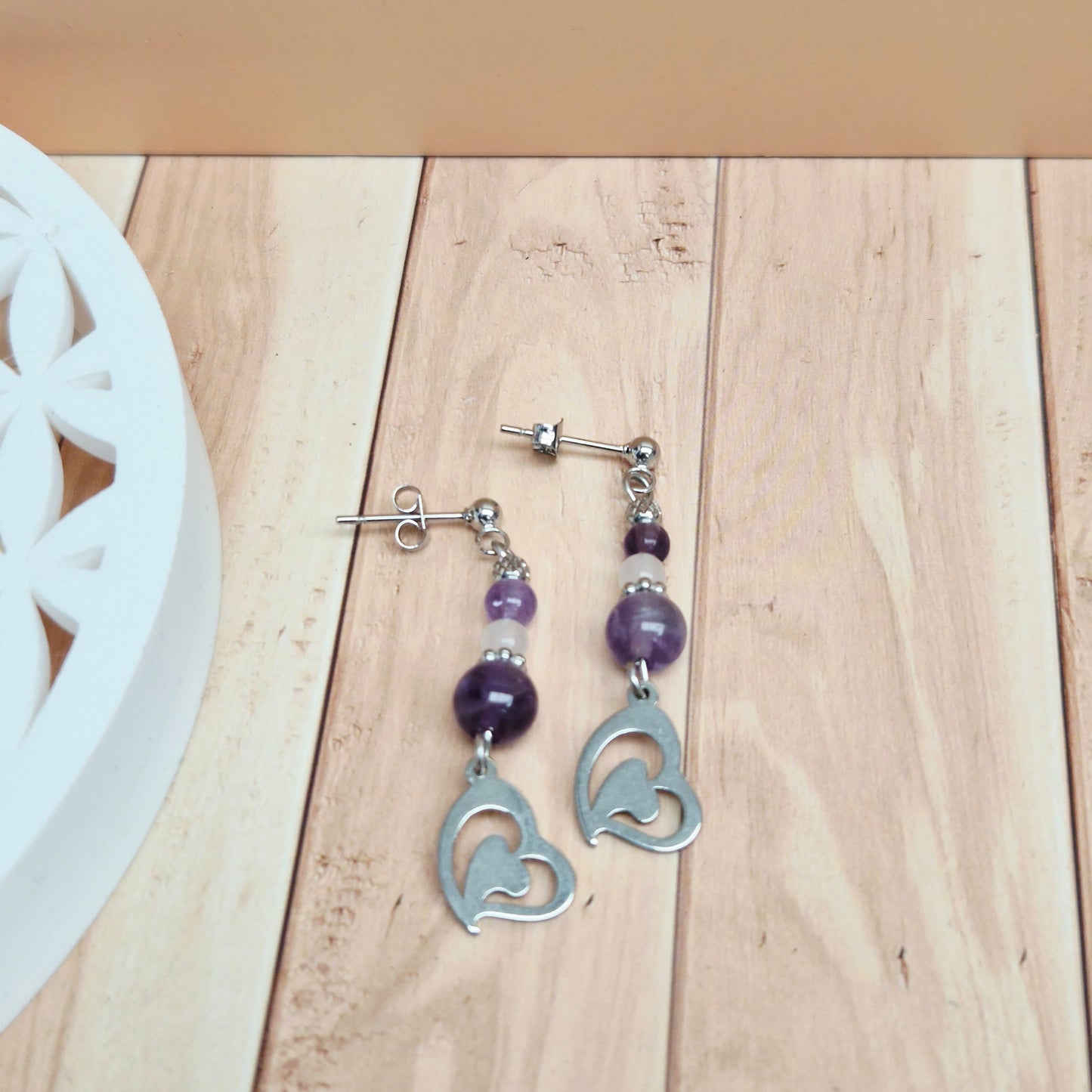 Boucles d'oreilles pendantes pierres naturelles Améthyste Aigue marine Œil de tigre Labradorite