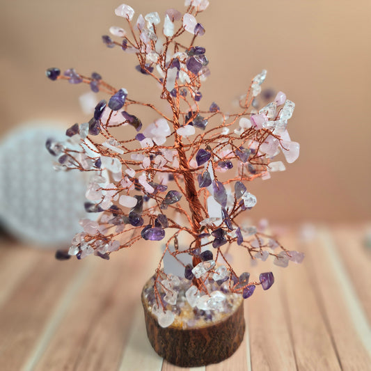 Arbre à Souhaits en Pierres Naturelles  Améthyste Quartz Rose Cristal de Roche