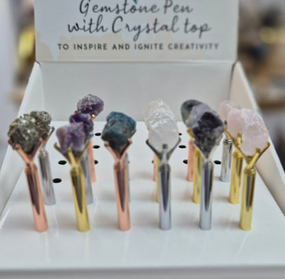 Stylo énergétique Apatite / Cristal de roche / Fluorine / Quartz rose / Pyrite / Améthyste