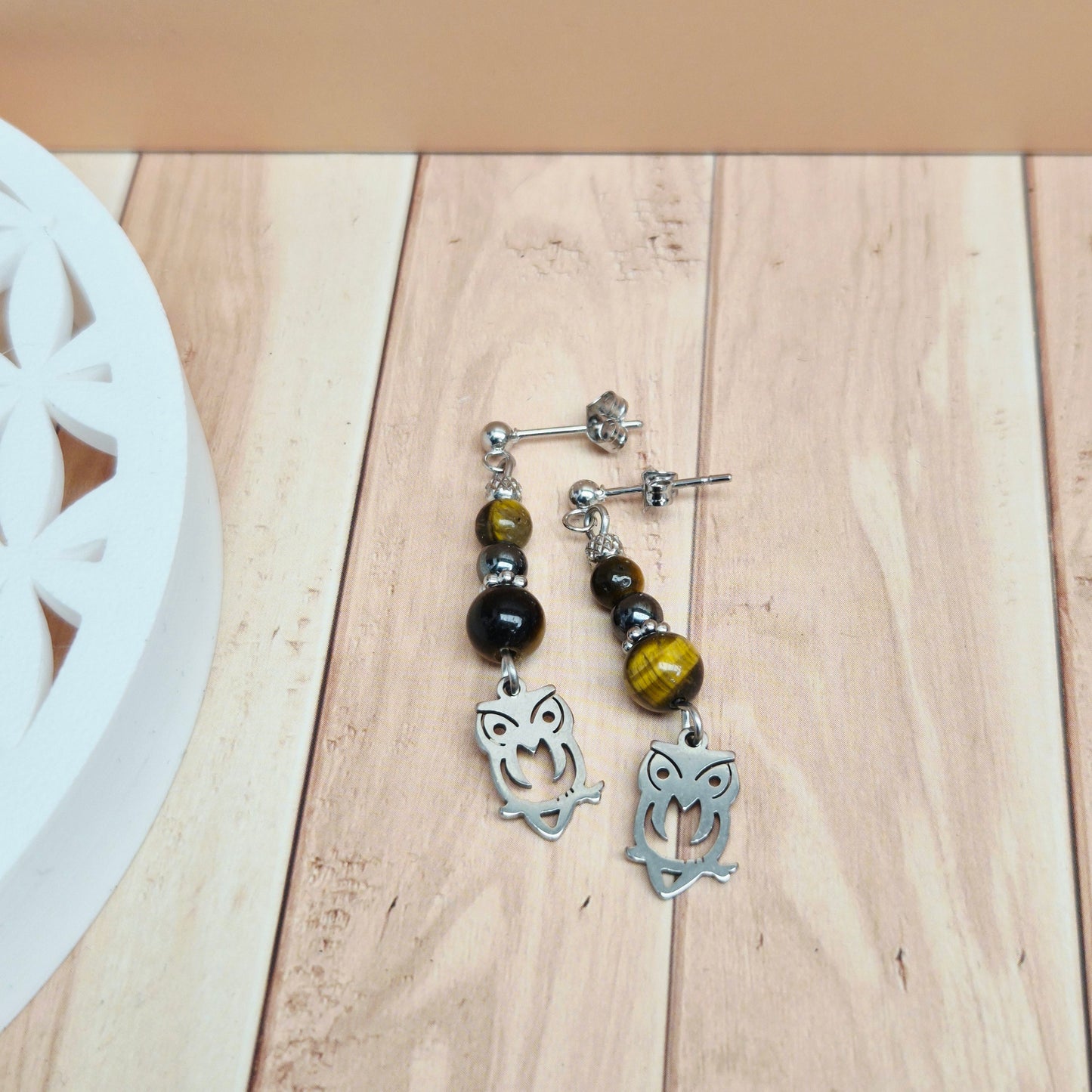 Boucles d'oreilles pendantes pierres naturelles Améthyste Aigue marine Œil de tigre Labradorite
