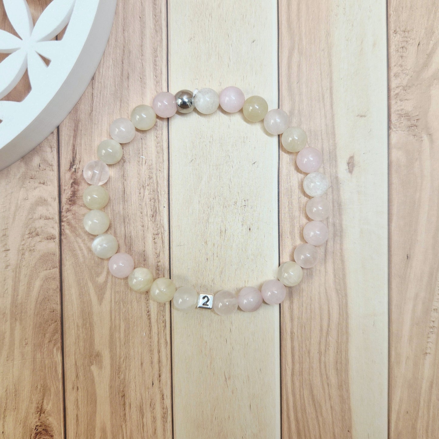 Bracelet Numérologie Chemin de Vie 2, Le Partenaire (pierre de lune et quartz rose)