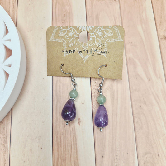 Boucles d'oreilles pendantes pierres naturelles Améthyste Aventurine