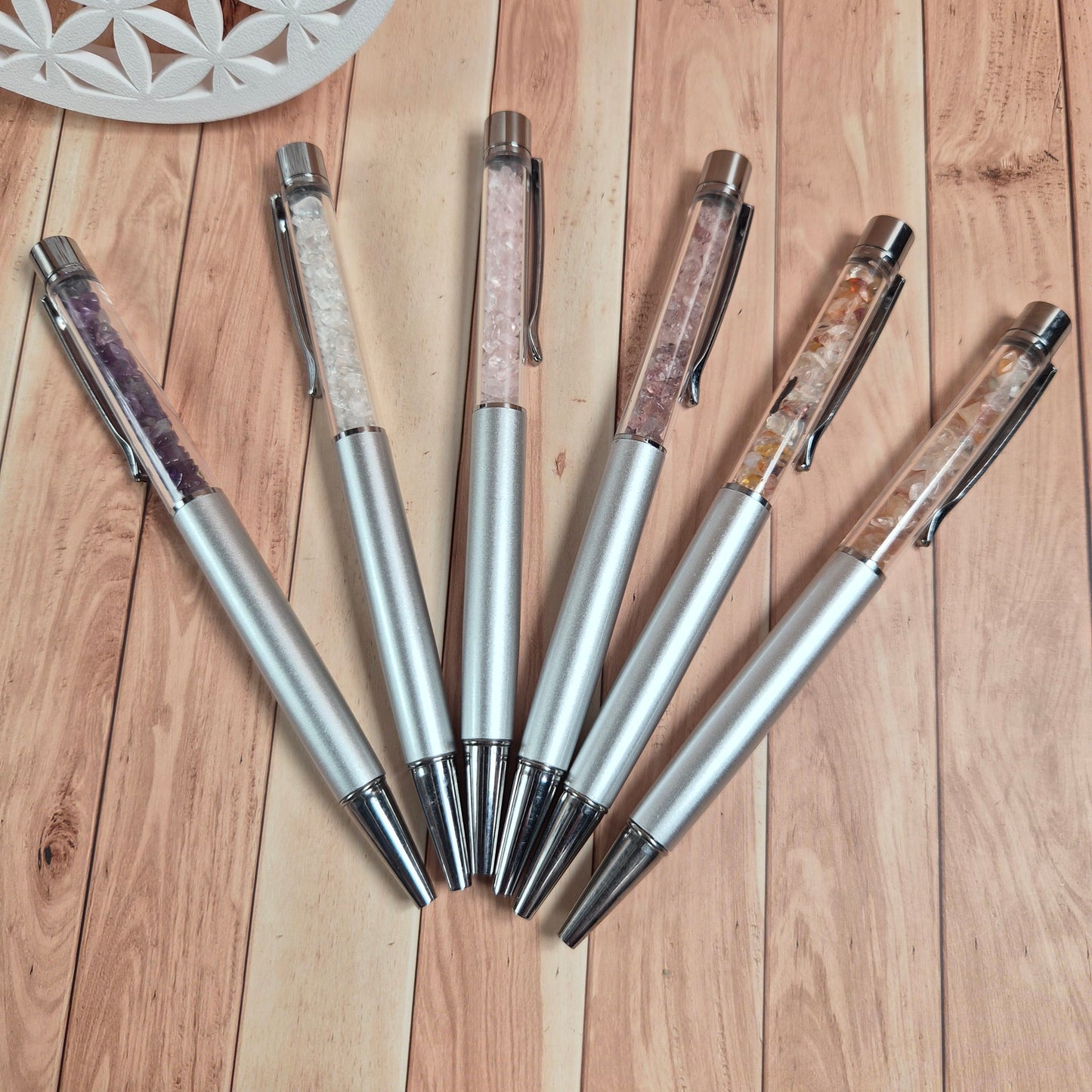 Stylo énergétique  Améthyste Cornaline Cristal de roche Quartz rose ou fraise