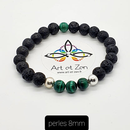 Bracelets Duo Amour Quartz Rose - Malachite - Pierre de Lave