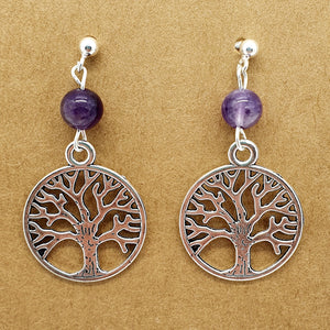 Boucles d'oreilles Améthyste Arbre de Vie