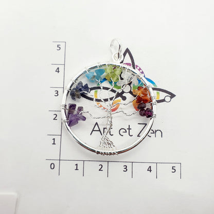 Pendentif Arbre de Vie 7 Chakras / Aventurine / Améthyste / Grenat Rouge