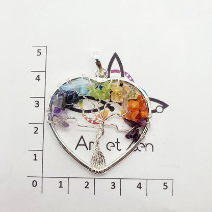 Pendentif Arbre de Vie 7 Chakras / Aventurine / Améthyste / Grenat Rouge