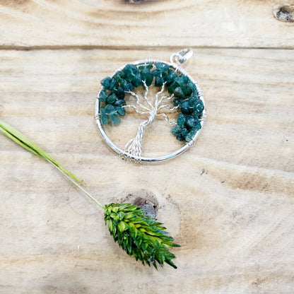 Pendentif Arbre de Vie 7 Chakras / Aventurine / Améthyste / Grenat Rouge