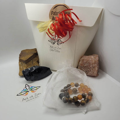 Box Ma Force Intérieure - Œil De Tigre, Pierre De Soleil, Obsidienne, Cornaline, Pierre De Lave